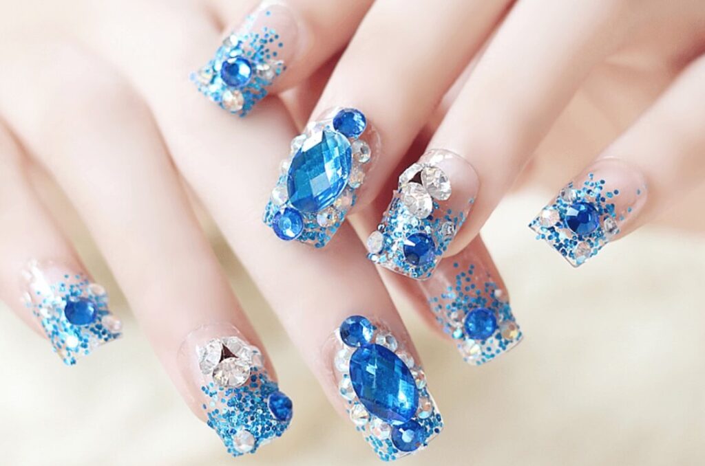 Blue 3d nails