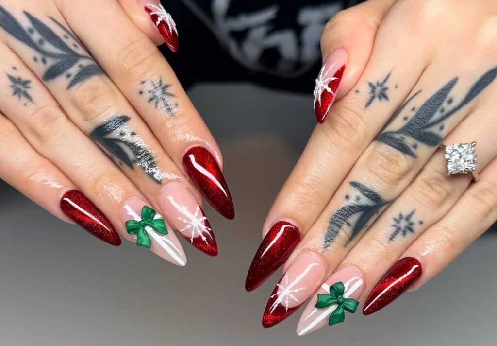 red and green christmas nails